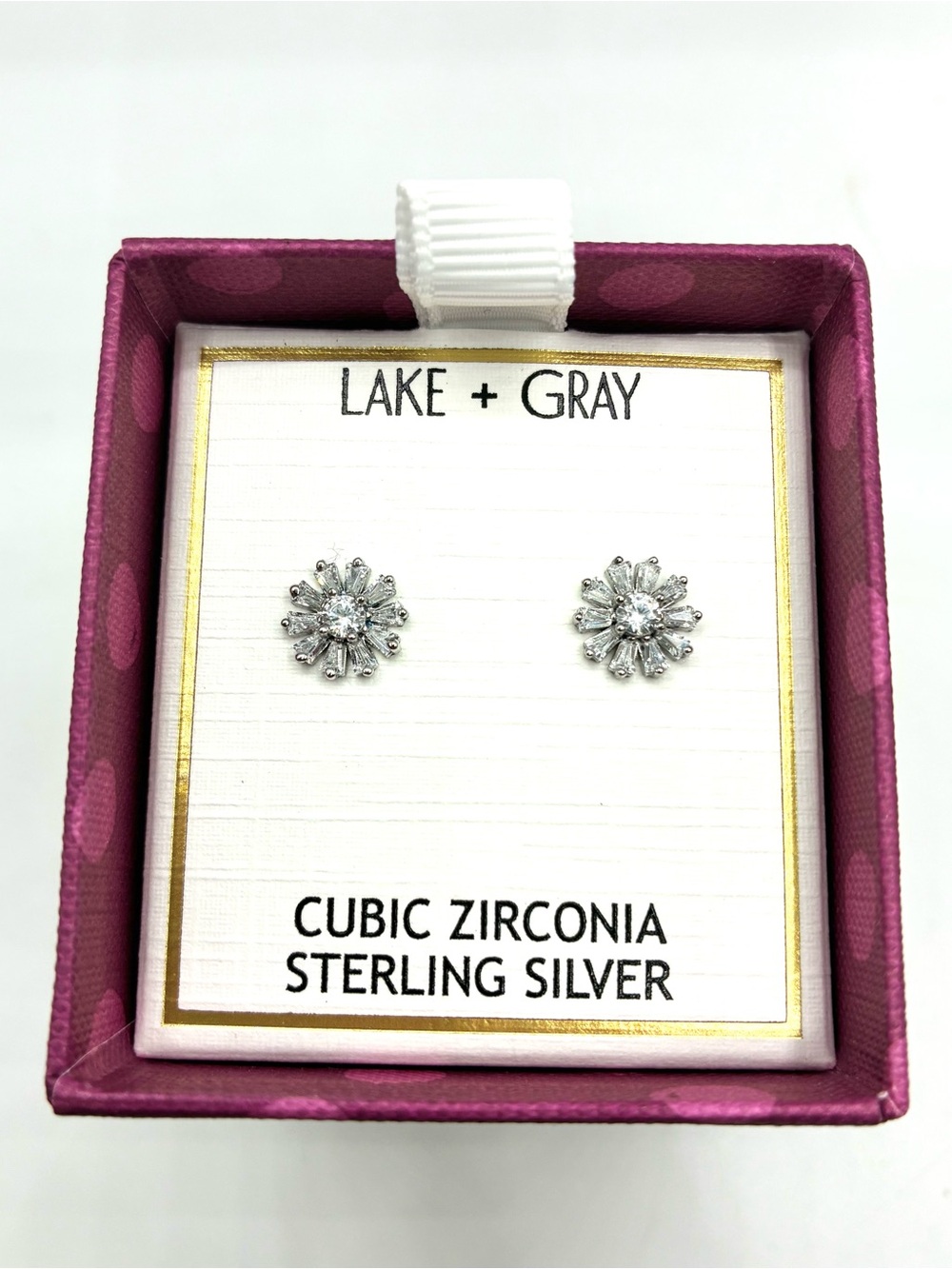Sterling Silver Cubic Zirconia Flower Stud Earrings - Silver